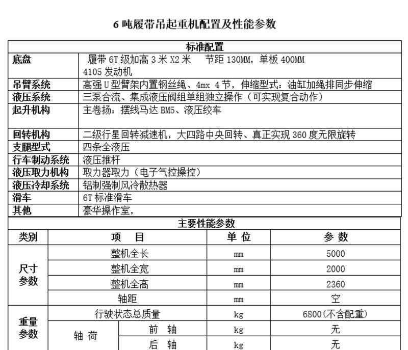 6噸履帶吊配置參數(shù)